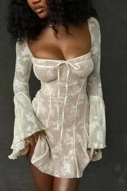 Coquette Aesthetic Blissful Bite Apricot Bell Mini Dress