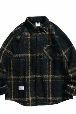 Coquette Aesthetic Boucle Texture Check Overshirt - Y2K Fashion Statement Piece