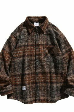 Coquette Aesthetic Boucle Texture Check Overshirt - Y2K Fashion Statement Piece