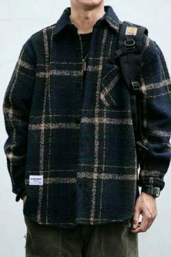 Coquette Aesthetic Boucle Texture Check Overshirt - Y2K Fashion Statement Piece