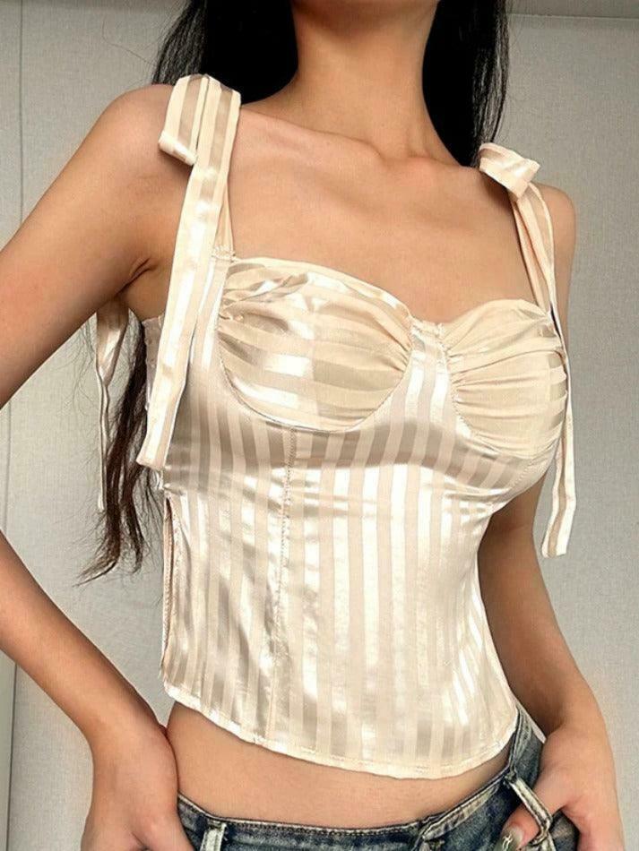 Coquette Aesthetic Bow Lace-Up Smocked Slit Tank Top Coquette Aesthetic Bow Lace-Up Smocked Slit Tank Top