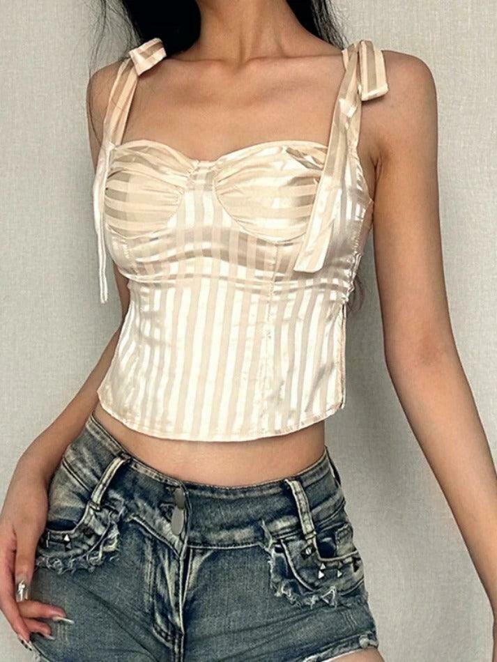 Coquette Aesthetic Bow Lace-Up Smocked Slit Tank Top Coquette Aesthetic Bow Lace-Up Smocked Slit Tank Top