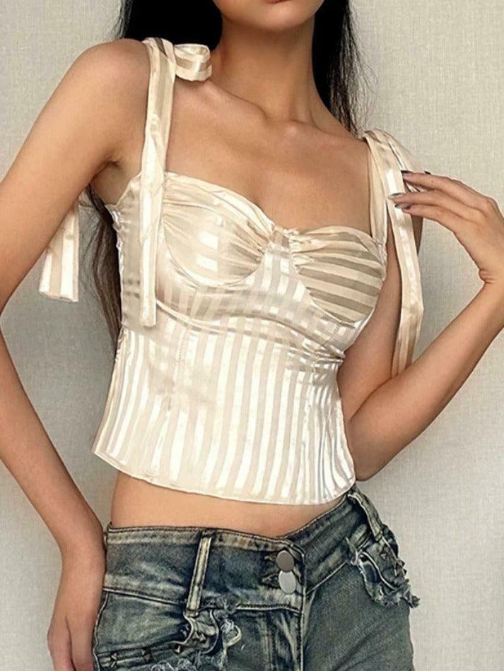 Coquette Aesthetic Bow Lace-Up Smocked Slit Tank Top Coquette Aesthetic Bow Lace-Up Smocked Slit Tank Top