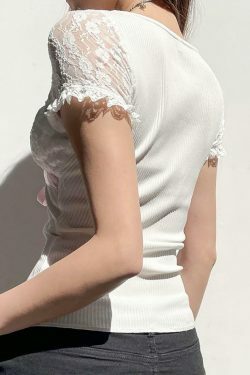 Coquette Aesthetic Bow Lace Patchwork Bubble Sleeve Top