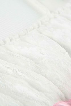 Coquette Aesthetic Bow Lace Patchwork Bubble Sleeve Top