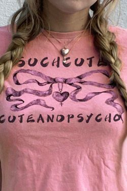 Coquette Aesthetic Bow Letter Print Crop Tee - Y2K Fashion Grunge Style Cute Tops Women's Fashion