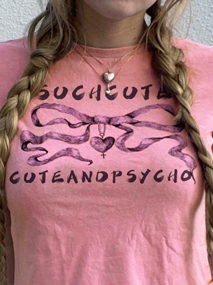Coquette Aesthetic Bow Letter Print Crop Tee - Y2K Fashion Grunge Style Cute Tops Women's Fashion