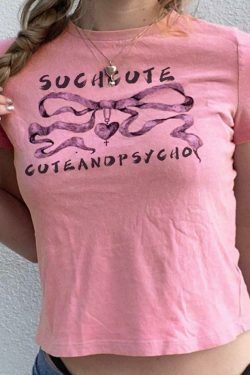 Coquette Aesthetic Bow Letter Print Crop Tee - Y2K Fashion Grunge Style Cute Tops Women's Fashion