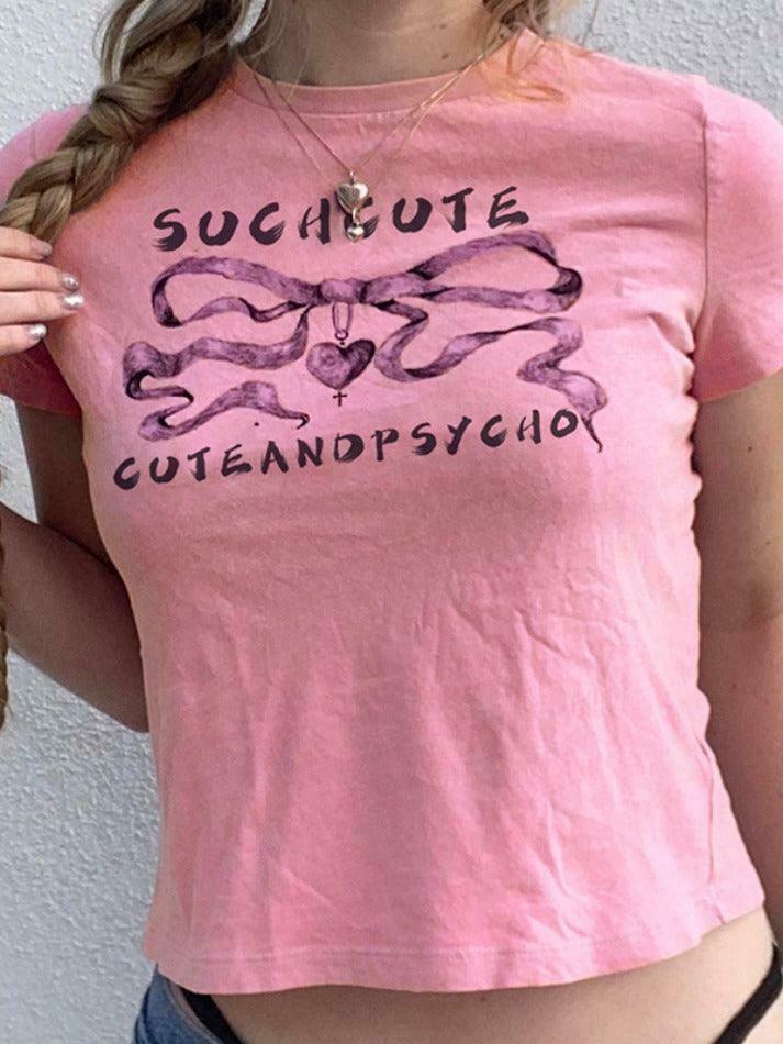 Coquette Aesthetic Bow Letter Print Crop Tee - Y2K Fashion Grunge Style Cute Tops Women's Fashion