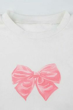 Coquette Aesthetic Bow Print Crew Neck Slim Long Sleeve Tee
