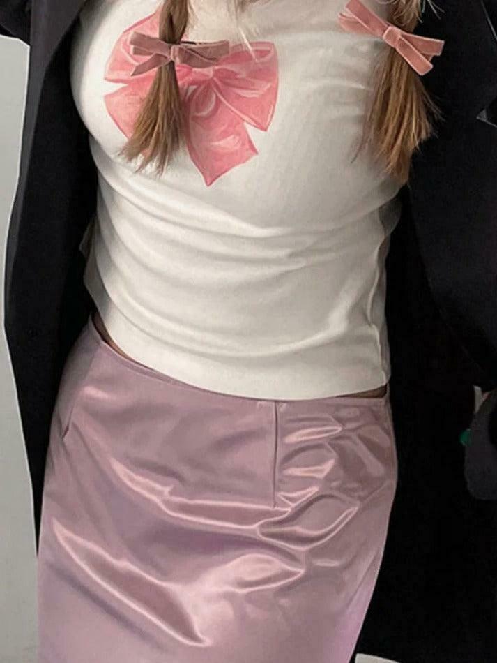 Coquette Aesthetic Bow Print Crew Neck Slim Long Sleeve Tee Coquette Aesthetic Bow Print Crew Neck Slim Long Sleeve Tee