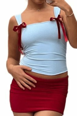 Coquette Aesthetic Bow Tie Crop Tank - Y2K Fashion Grunge Style Cute Tops & Pastel Goth Outfit