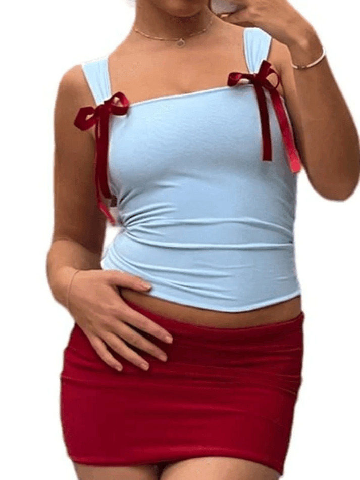 Coquette Aesthetic Bow Tie Crop Tank - Y2K Fashion Grunge Style Cute Tops & Pastel Goth Outfit