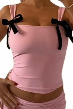 Coquette Aesthetic Bow Tie Crop Tank - Y2K Fashion Grunge Style Cute Tops & Pastel Goth Outfit