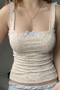 Coquette Aesthetic Bow Tie Floral Tank - Y2K Fashion Cute Tops & Pastel Goth Outfits