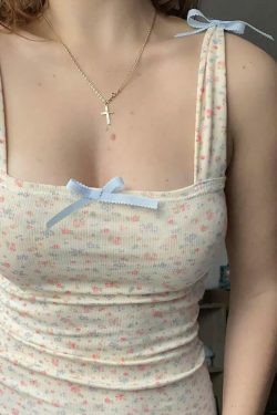 Coquette Aesthetic Bow Tie Floral Tank - Y2K Fashion Cute Tops & Pastel Goth Outfits
