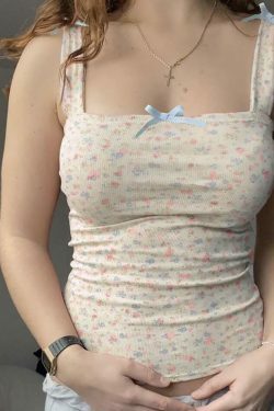 Coquette Aesthetic Bow Tie Floral Tank - Y2K Fashion Cute Tops & Pastel Goth Outfits