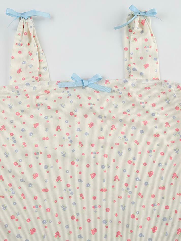 Coquette Aesthetic Bow Tie Floral Tank - Y2K Fashion Cute Tops & Pastel Goth Outfits