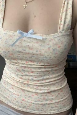 Coquette Aesthetic Bow Tie Floral Tank - Y2K Fashion Cute Tops & Pastel Goth Outfits