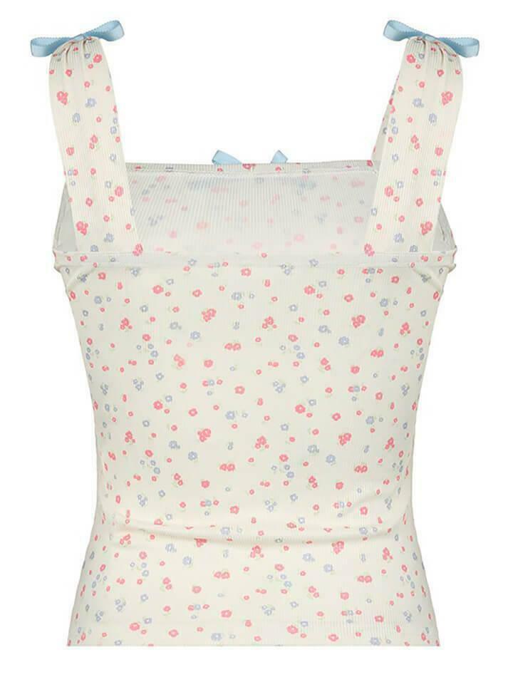 Coquette Aesthetic Bow Tie Floral Tank - Y2K Fashion Cute Tops & Pastel Goth Outfits