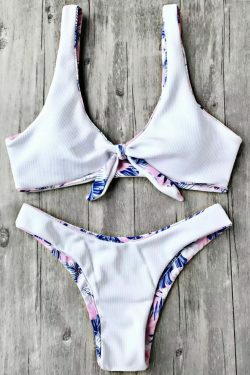 Coquette Aesthetic Bowknot Tropical Bikini Set - Y2K Fashion Swimwear