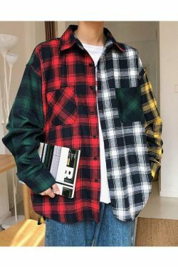 Coquette Aesthetic Boyfriend Check Shirt