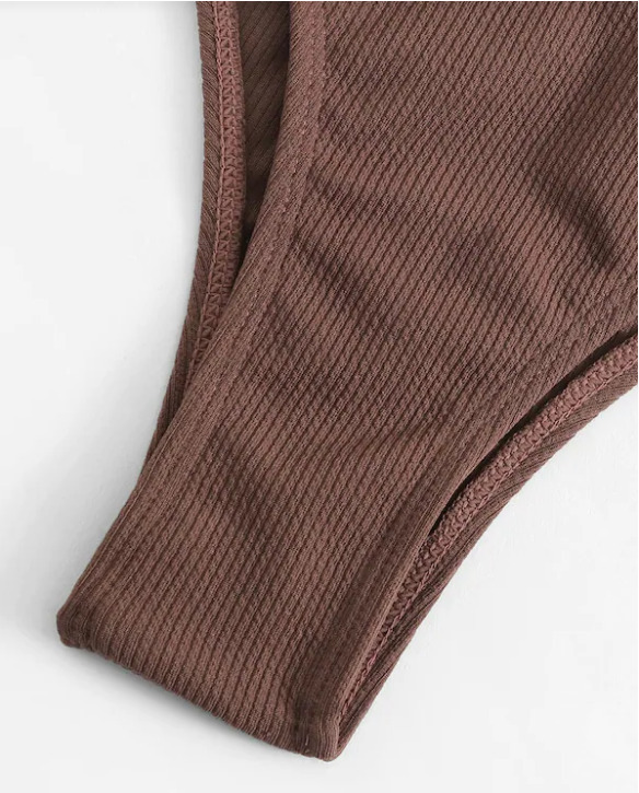 Coquette Aesthetic Brown Ribbed Knotted Bralette Bikini Set Coquette Aesthetic Brown Ribbed Knotted Bralette Bikini Set