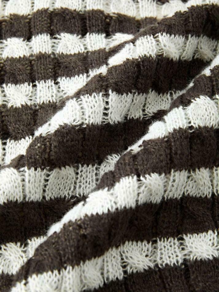 Coquette Aesthetic Brown Striped Cable Knit Top - Y2K Fashion Women's Fall Sweater