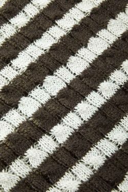 Coquette Aesthetic Brown Striped Cable Knit Top - Y2K Fashion Women's Fall Sweater