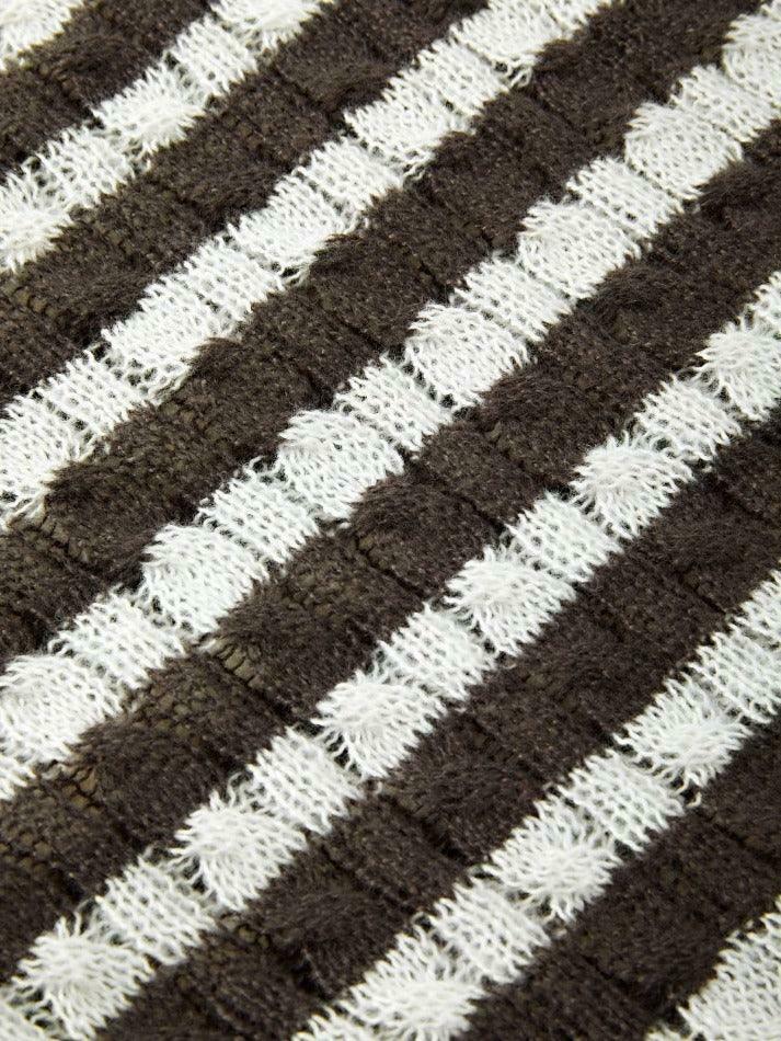 Coquette Aesthetic Brown Striped Cable Knit Top - Y2K Fashion Women's Fall Sweater