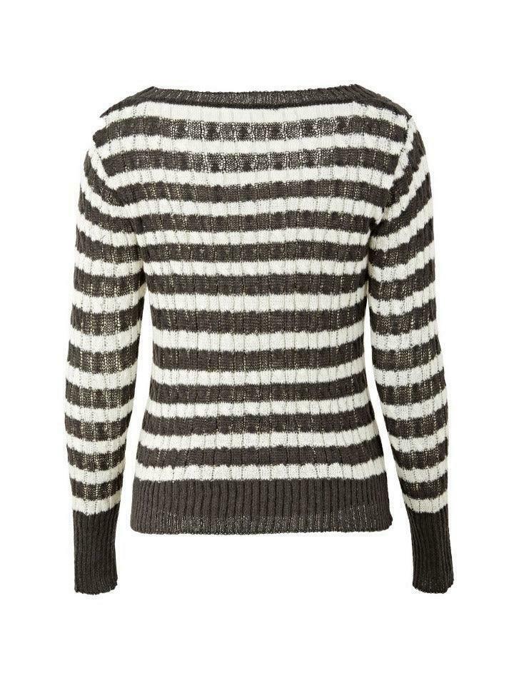 Coquette Aesthetic Brown Striped Cable Knit Top - Y2K Fashion Women's Fall Sweater