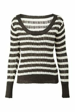 Coquette Aesthetic Brown Striped Cable Knit Top - Y2K Fashion Women's Fall Sweater