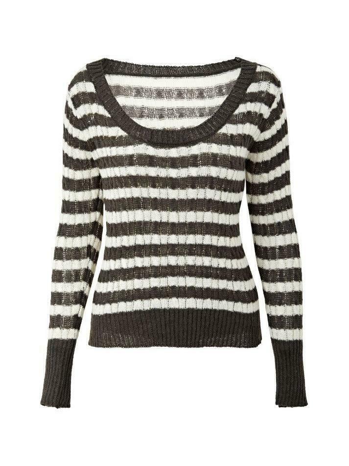 Coquette Aesthetic Brown Striped Cable Knit Top - Y2K Fashion Women's Fall Sweater