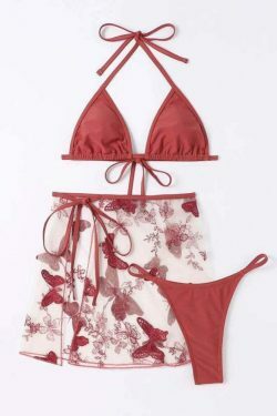 Coquette Aesthetic Butterfly Mesh Bikini Set - Y2K Fashion Swimwear