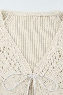 Coquette Aesthetic Butterfly Pointelle Lacing Trumpet Sleeve V Neck Cardigan