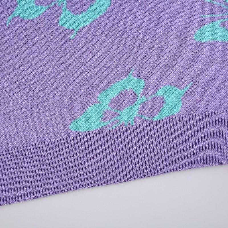 Coquette Aesthetic Butterfly Print Kawaii Jumper - Y2K Fashion Women's Top