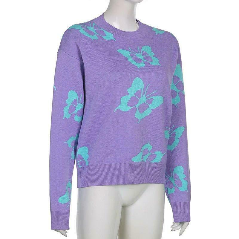 Coquette Aesthetic Butterfly Print Kawaii Jumper - Y2K Fashion Women's Top