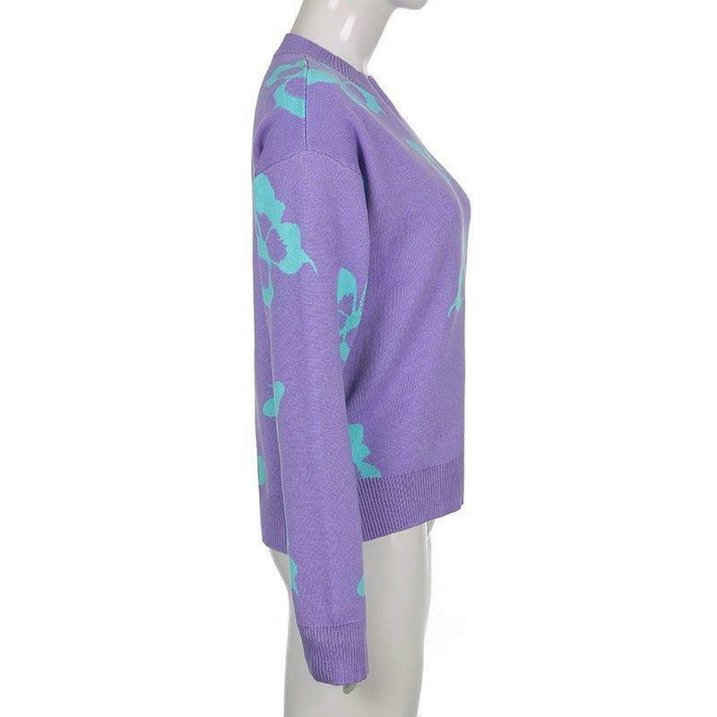 Coquette Aesthetic Butterfly Print Kawaii Jumper - Y2K Fashion Women's Top