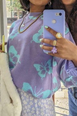 Coquette Aesthetic Butterfly Print Kawaii Jumper - Y2K Fashion Women's Top