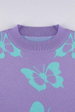 Coquette Aesthetic Butterfly Print Kawaii Jumper - Y2K Fashion Women's Top