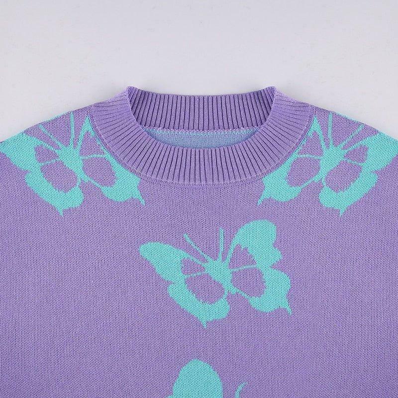 Coquette Aesthetic Butterfly Print Kawaii Jumper - Y2K Fashion Women's Top