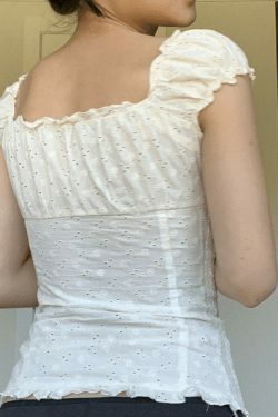 Coquette Aesthetic Button Down Broidered Lace Crop Blouse