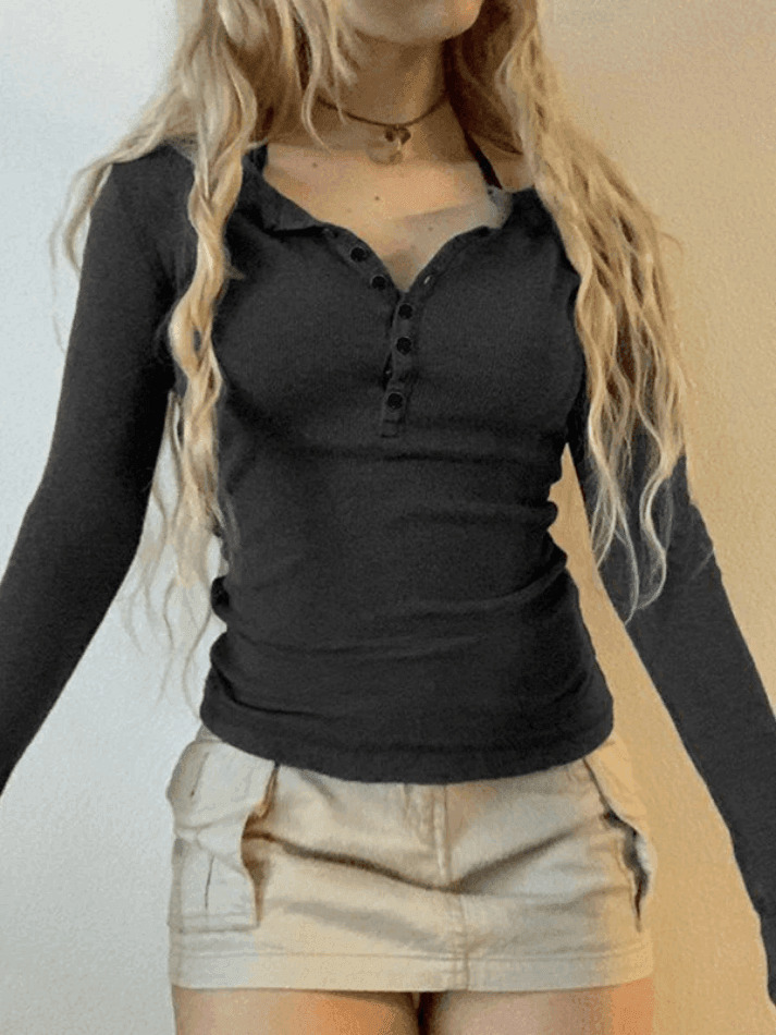 Coquette Aesthetic Button Down Knit Top - Y2K Fashion Grunge Style Cute Tops Pastel Goth