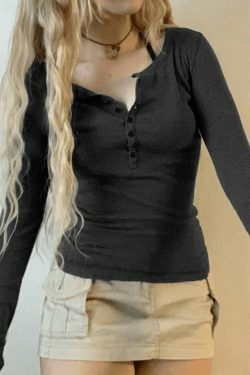 Coquette Aesthetic Button Down Knit Top - Y2K Fashion Grunge Style Cute Tops Pastel Goth