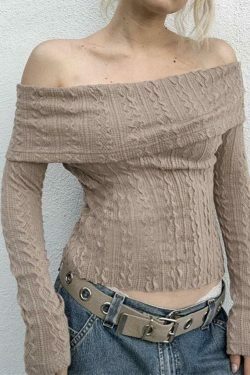 Coquette Aesthetic Cable Knit Off-Shoulder Sweater: Y2K Fashion for Women