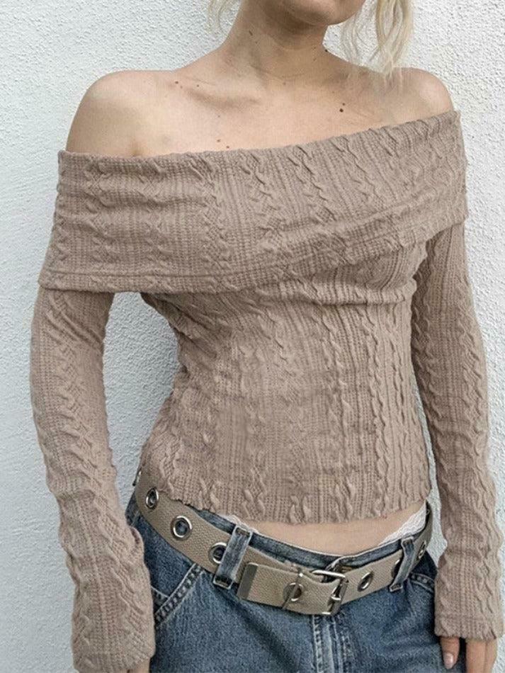 Coquette Aesthetic Cable Knit Off-Shoulder Sweater: Y2K Fashion for Women