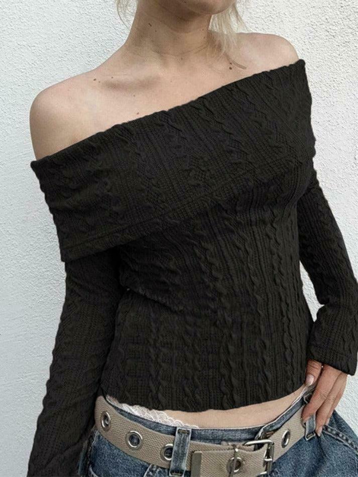 Coquette Aesthetic Cable Knit Off-Shoulder Sweater: Y2K Fashion for Women