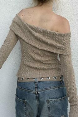 Coquette Aesthetic Cable Knit Off-Shoulder Sweater: Y2K Fashion for Women