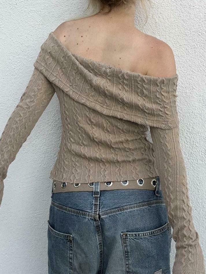 Coquette Aesthetic Cable Knit Off-Shoulder Sweater: Y2K Fashion for Women