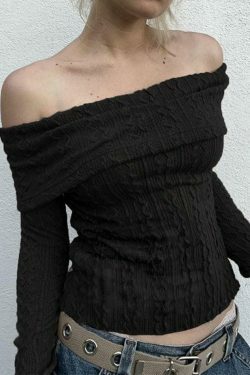 Coquette Aesthetic Cable Knit Off-Shoulder Sweater: Y2K Fashion for Women